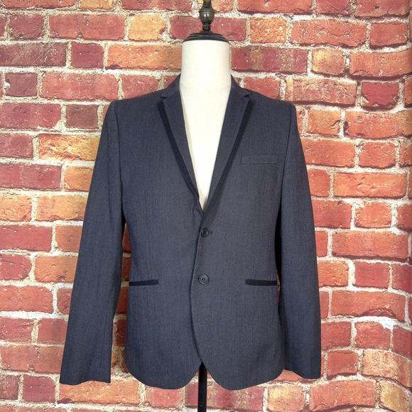 H&M Men's Sport Coat Blazer Two Button Blue Navy Polyester Blend SLIM 40R - Picture 1 of 16